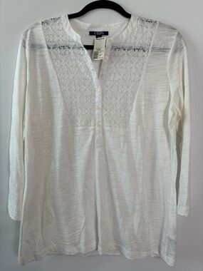 Chaps White Floral Lace Yoke Blouse